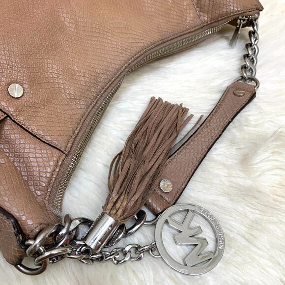 MICHAEL KORS Large N/S Top Zip MEGAN Hobo Dark Dune Snake-Embossed Leather - Picture 9 of 16